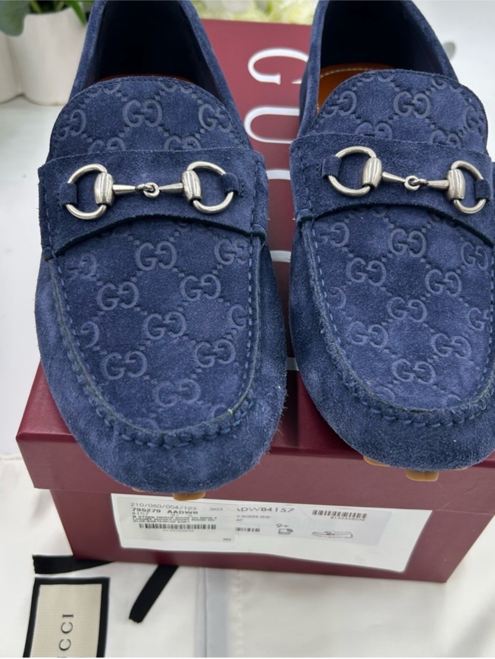 Men’s Gucci GG embossed suede driver loafer size 9.5 it’s 10.5 US made in Italy - Picture 10 of 11